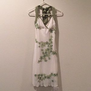 Nice cream and green color flowers dress